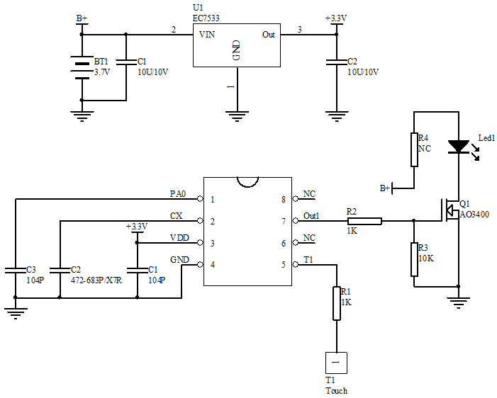 觸摸調光芯片電路